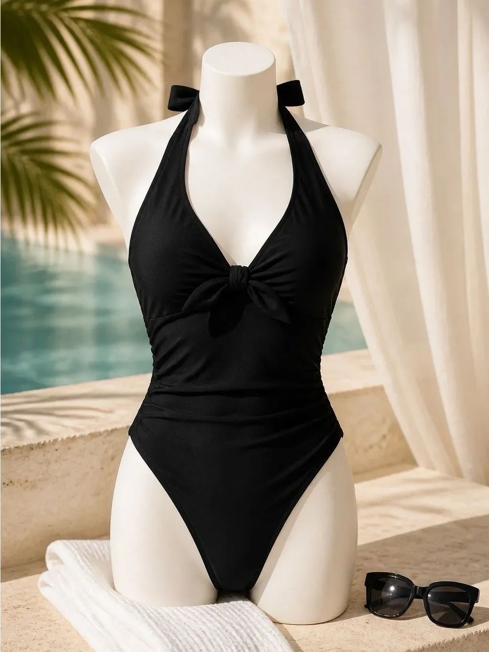 Black Halter One Piece Swimsuit